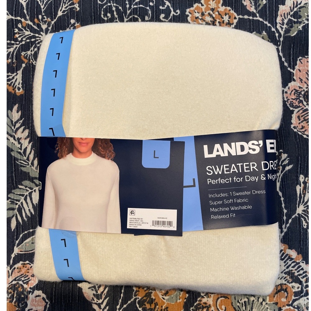 Lands End Sweater Dress Large Vanilla New Crew Neck Long Sleeve Relaxed Fit‎ New - Picture 5 of 6